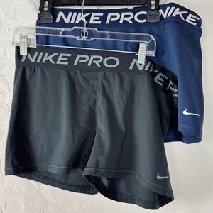 Nike Dri Fit Pro Shorts‎ Solid Black Dark Navy Blue Athletic Workout Pull On SET
